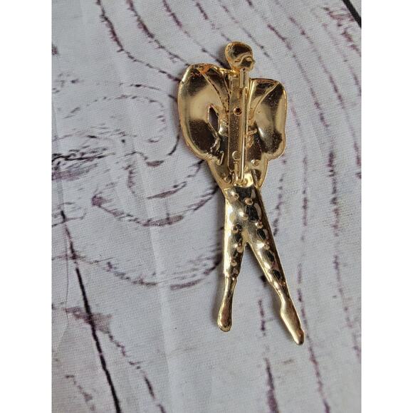 Vintage Brooch Metal Stamp Fashion Style Enamel c clasp gold tone 3in Pin - Picture 2 of 3